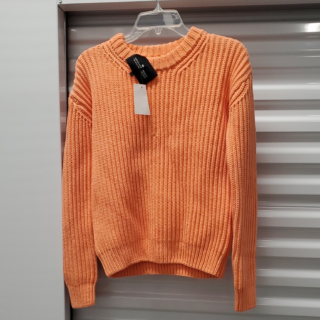 Vibrant Orange Crew Neck Sweater With Ribbed Texture